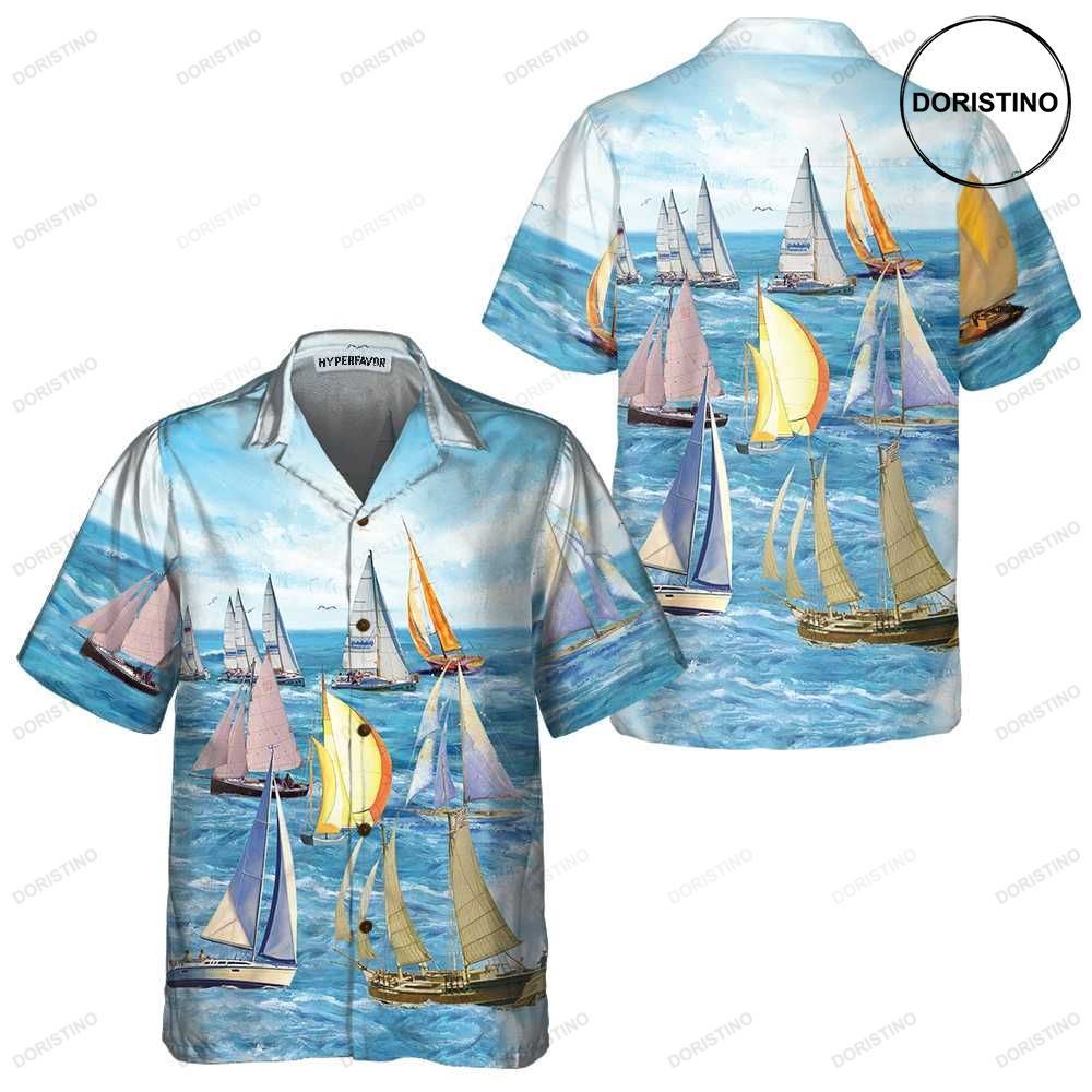 Sailing Boats Short Sleeve Sailboa Unique Nautical Awesome Hawaiian Shirt