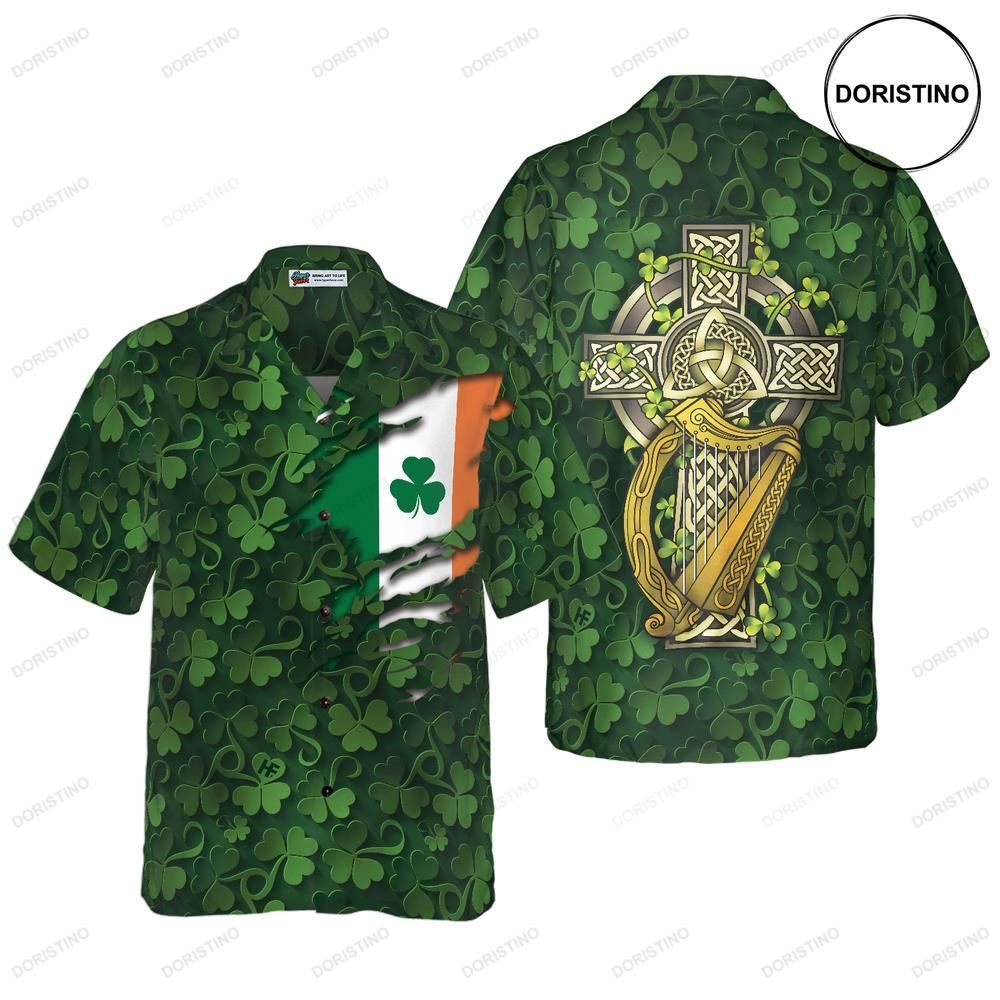 Saint Patrick's Day Shamrock Celtic Cross Harp Irish Awesome Hawaiian Shirt