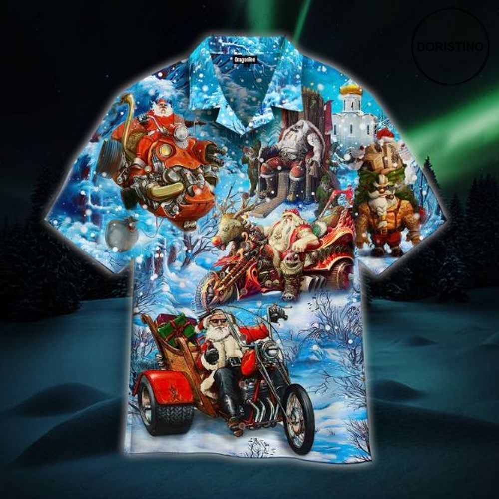 Santa Biker Christmas Hawaii Hawaiian Shirt