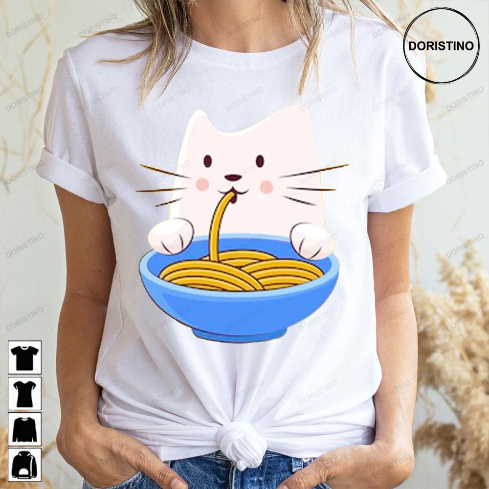 Cute Cat Eating Ramen Eating Spaghetti Limited Edition T-shirts