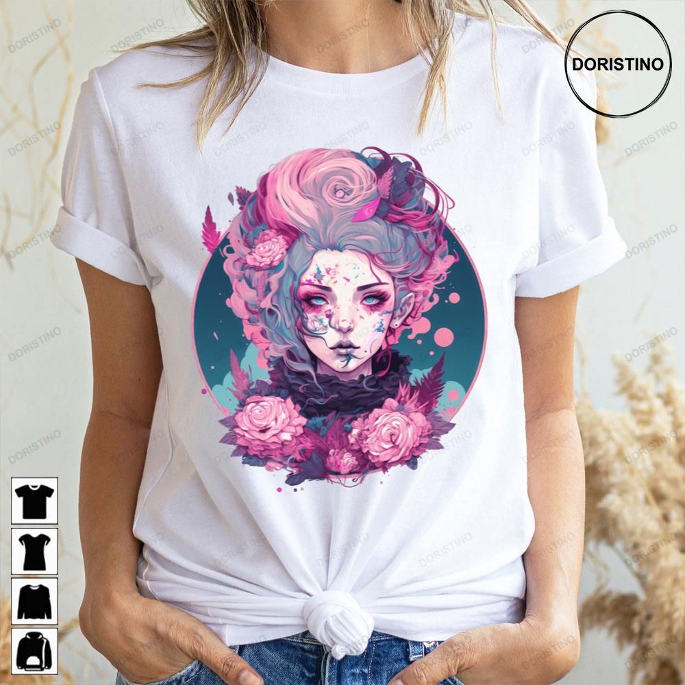 Pastel Goth Woman In Nibon Anime Style Unique And Stylish Illustration Limited Edition T-shirts