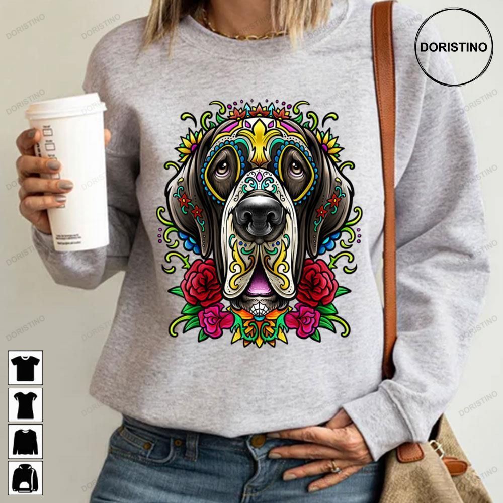 Great Dane Dog Tattoo Day Of The Dead Floral Mexican Art Limited Edition T-shirts
