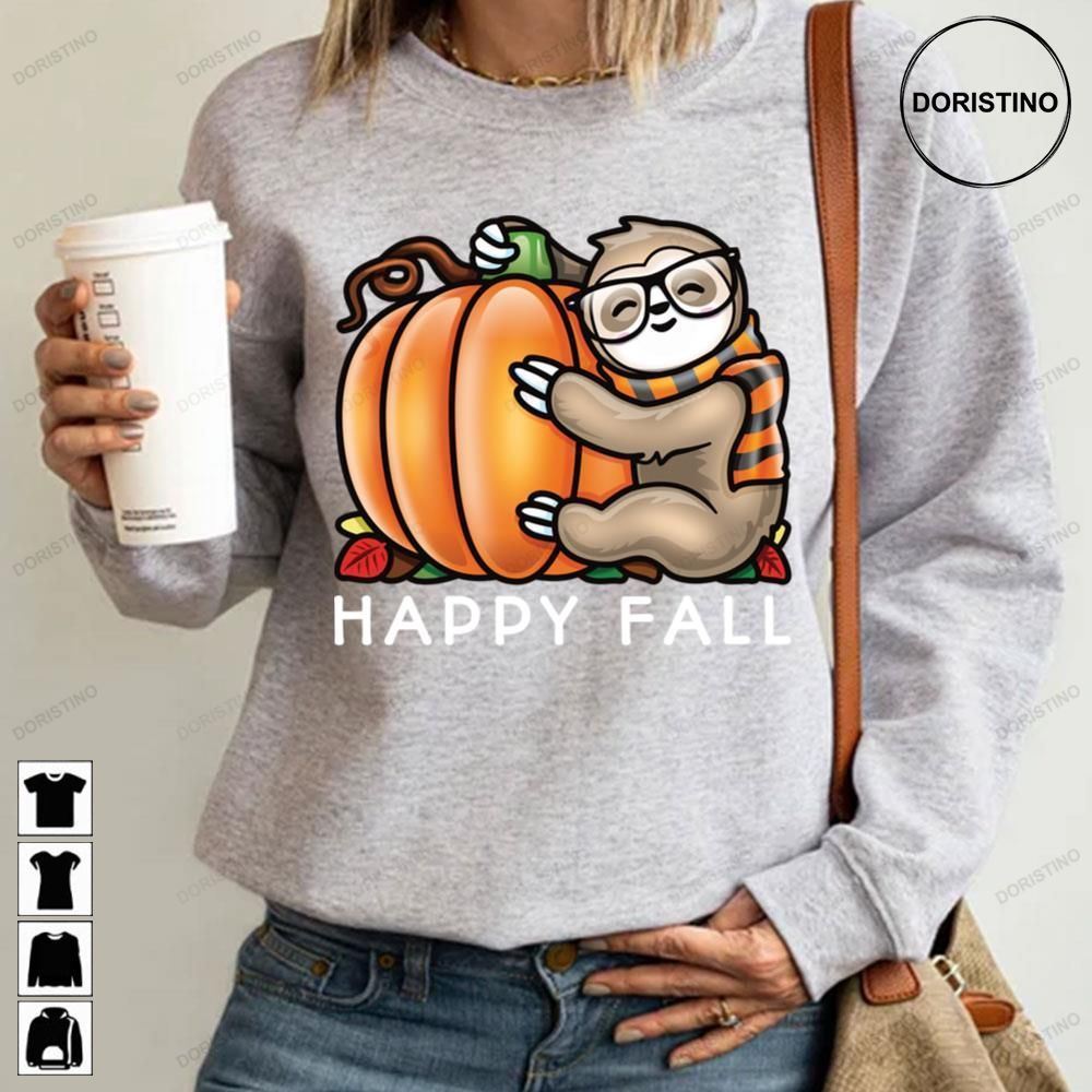 Happy Fall-kawaii Cute Sloth Hugging A Pumpkin Trending Style