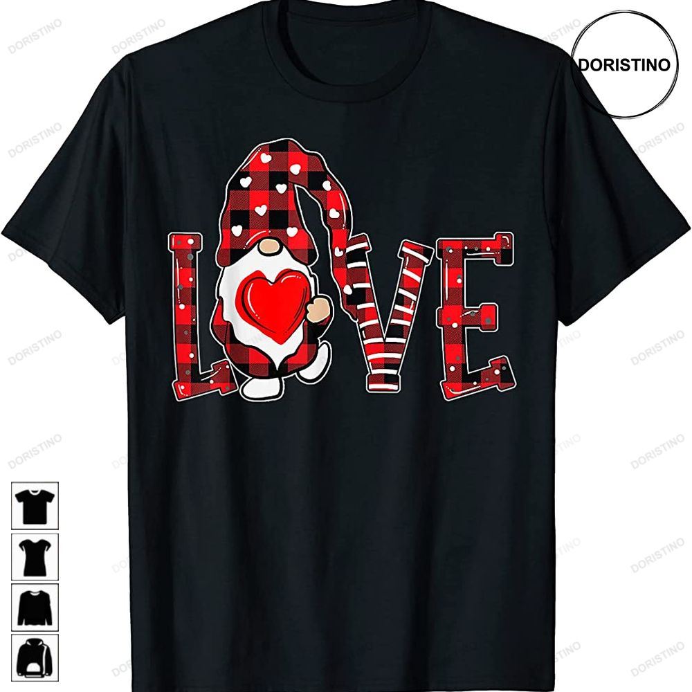 Gnomes Valentines Buffalo Plaid Love Heart Graphic Tops Limited Edition T-shirts