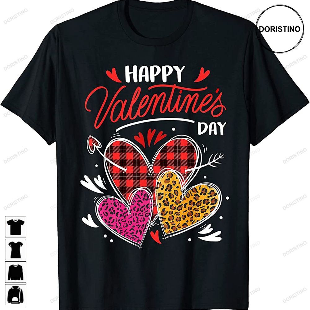 Happy Valentines Day Three Leopard And Plaid Hearts Girls Limited Edition T-shirts
