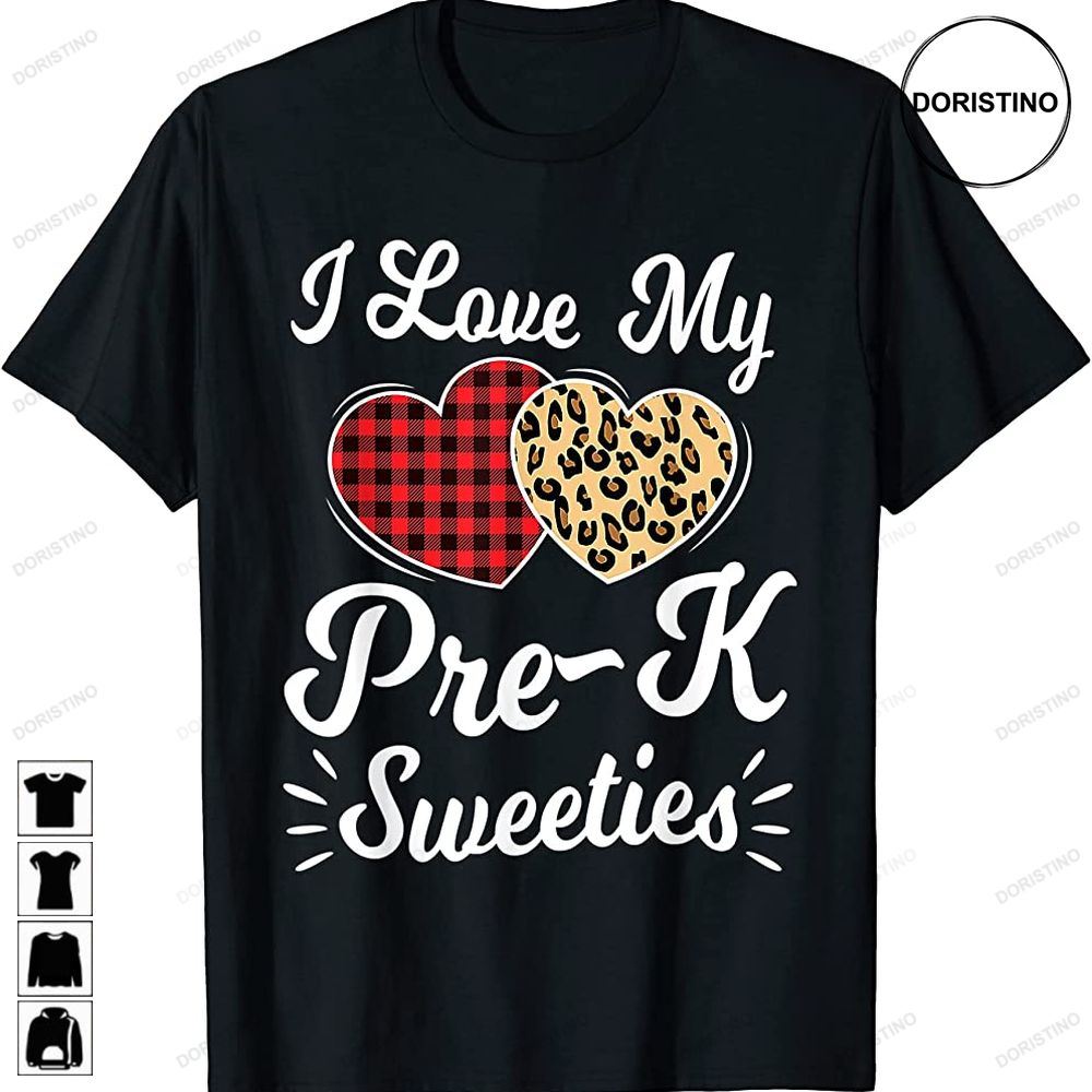 Heart Leopard Buffalo Plaid Valentines Day Pre K Teacher Awesome Shirts