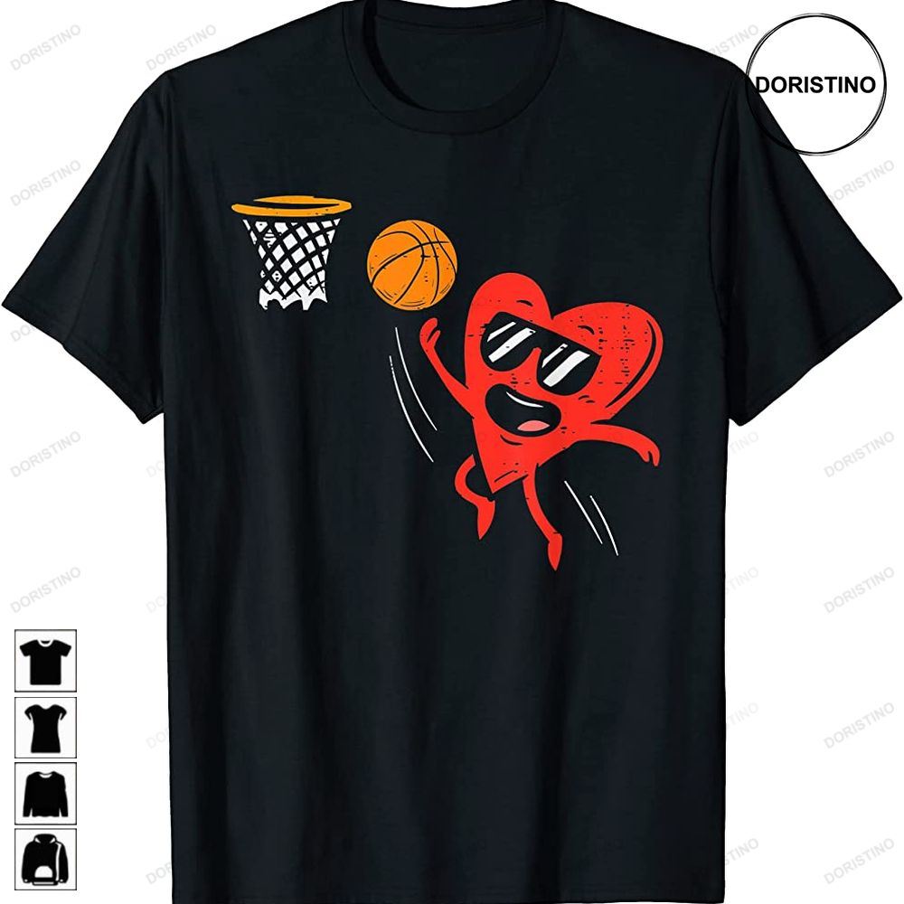 Heart Playing Basketball Cute Valentines Day Sports Men Boys Trending Style