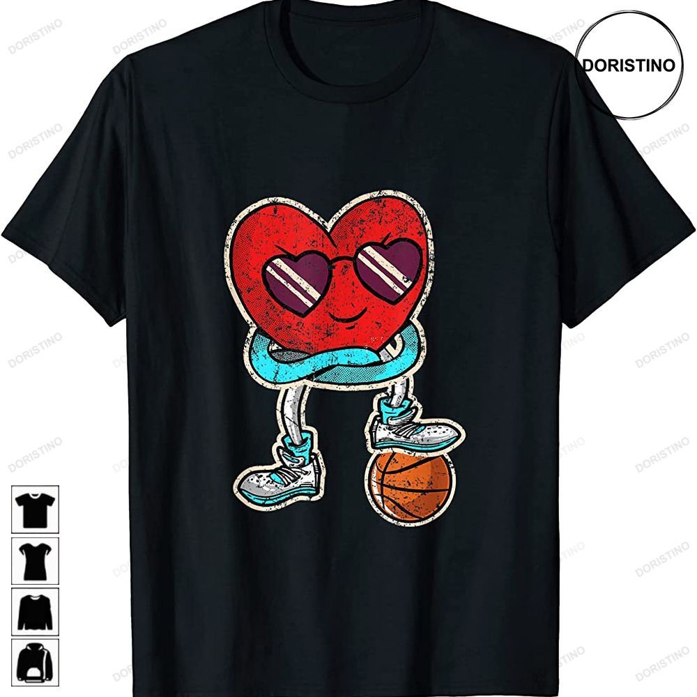 Heart Sunglasses Boys Valentines Day Basketball Vintage Awesome Shirts