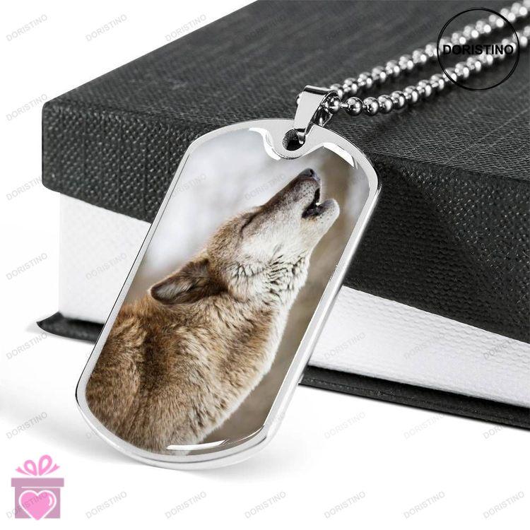 Custom Howling Wolf Dog Tag Military Chain Necklace For Men Dog Tag  Doristino Awesome Necklace