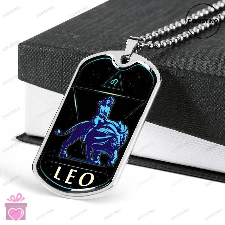 Custom Leo Horoscope Dog Tag Military Chain Necklace Gift For Men Dog Tag Doristino Trending Necklace