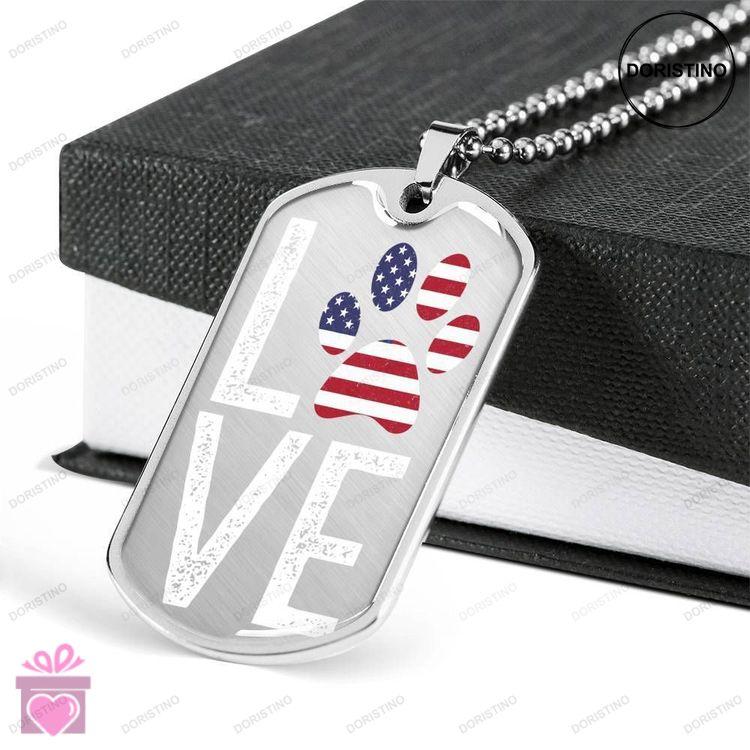 Custom Love Paw American Flag Dog Tag Military Chain Necklace For Dog Lovers Dog Tag Doristino Limited Edition Necklace