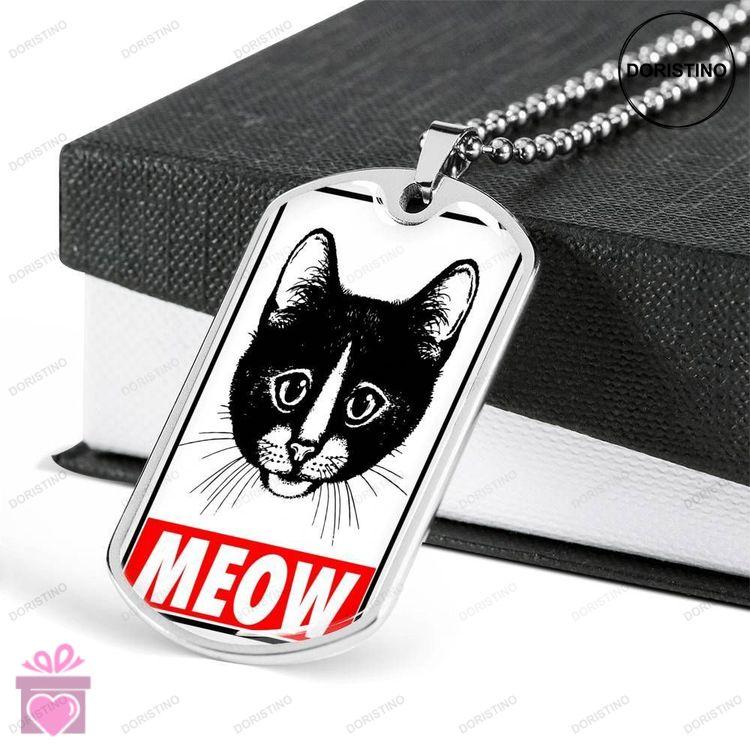 Custom Meow Dog Tag Military Chain Necklace For Cat Lovers Dog Tag Doristino Awesome Necklace