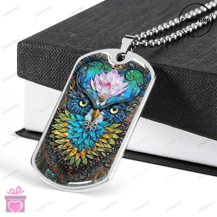 Custom Mysterious Owl Dog Tag Military Chain Necklace For Men Dog Tag Doristino Trending Necklace
