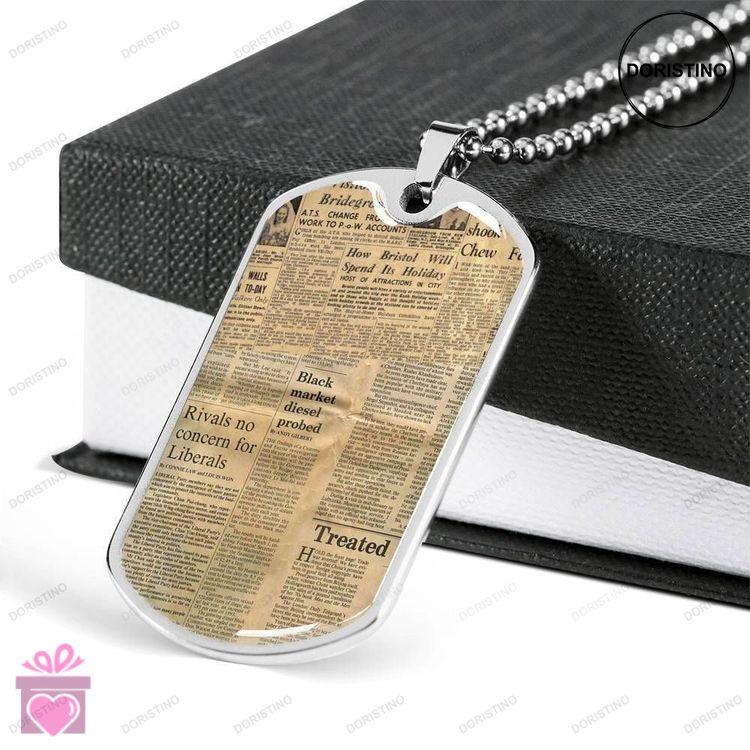 Custom Old Newspaper Dog Tag Military Chain Necklace Gift For Men Dog Tag Doristino Trending Necklace