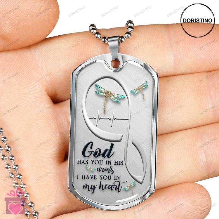 Custom Picture Dog Tag Dragonfly God Has You In His Arms Dog Tag Military Chain Necklace Doristino Limited Edition Necklace