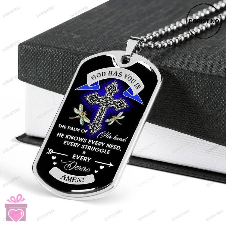 Custom Picture Dog Tag Dragonfly God Has You In The Palm In His Hand Dog Tag Military Chain Necklace Doristino Awesome Necklace