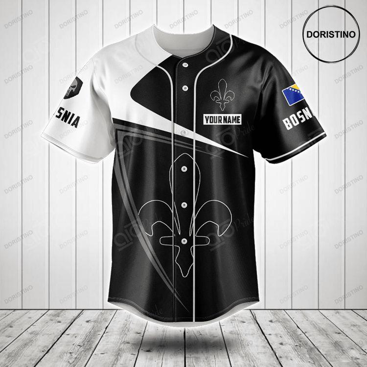 Customize Bosnia Lily Symbol Black And White Skull Doristino All Over Print Baseball Jersey