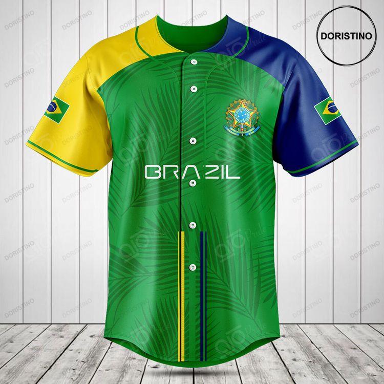 Customize Brazil Flag Palm Leaf Doristino All Over Print Baseball Jersey