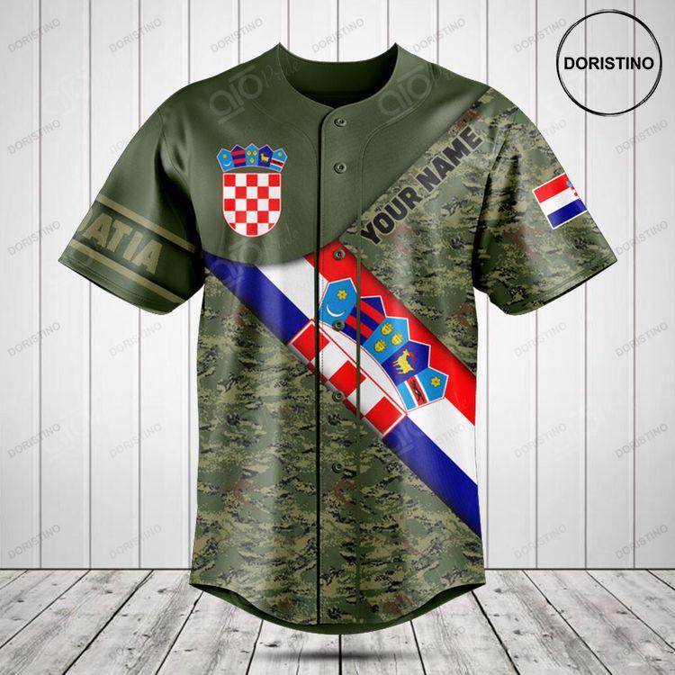 Customize Croatia Flag Camouflage Army Doristino All Over Print Baseball Jersey