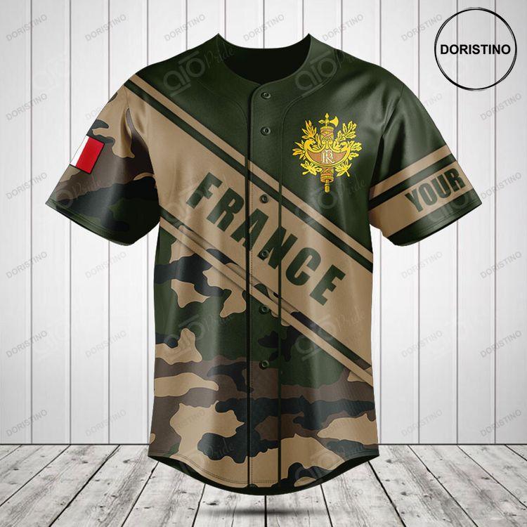 Customize France Coat Of Arms Camouflage V2 Doristino All Over Print Baseball Jersey