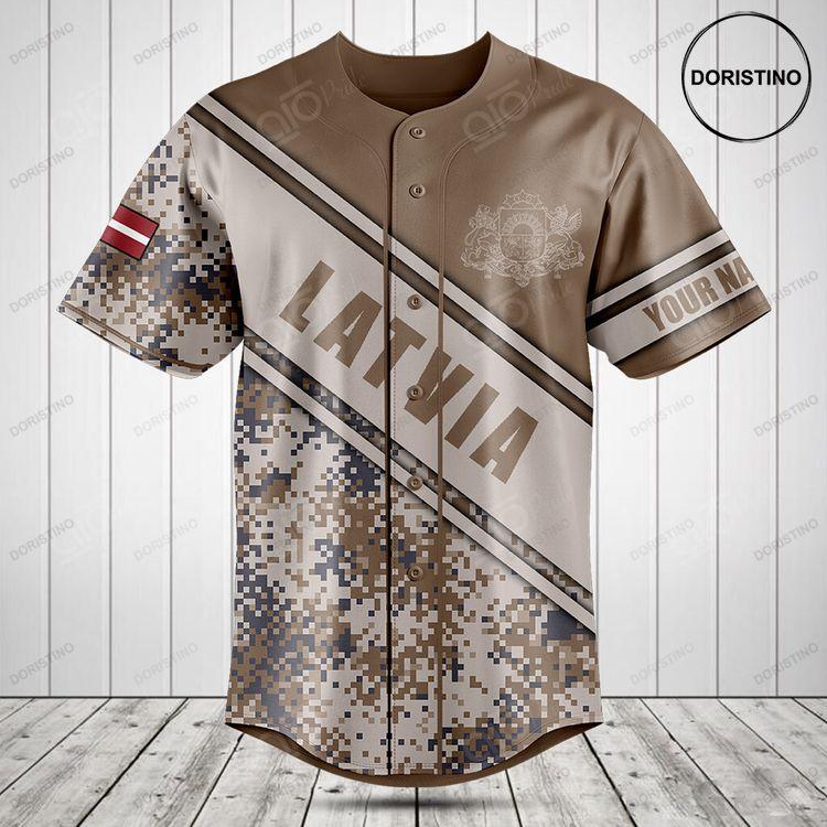 Customize Latvia Coat Of Arms Camouflage Doristino All Over Print Baseball Jersey