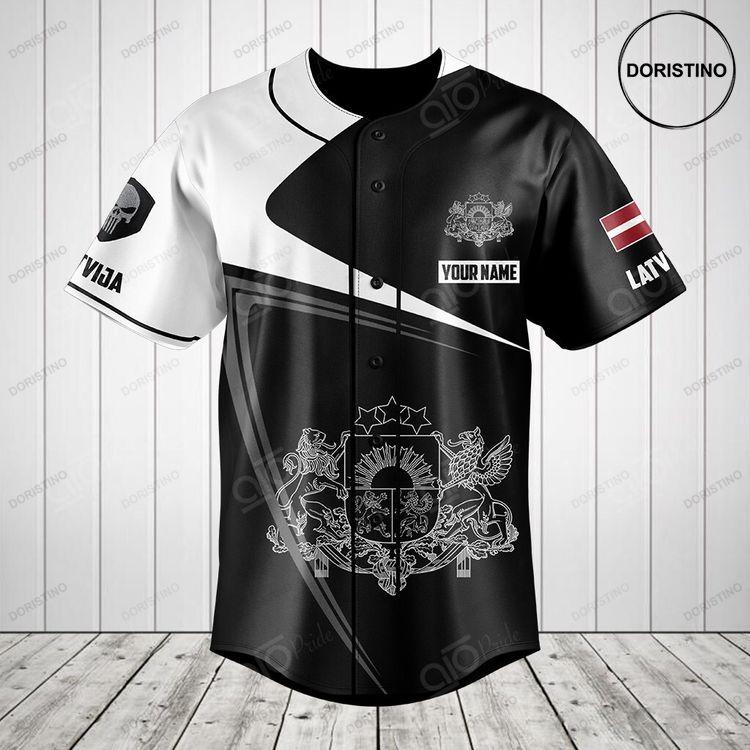 Customize Latvija Symbol Black And White Skull Doristino Awesome Baseball Jersey