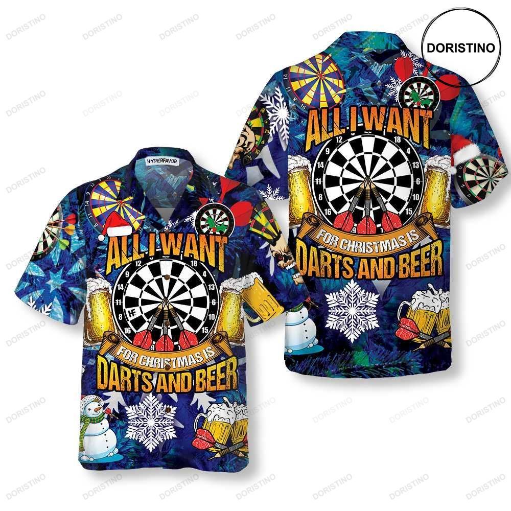 All I Want For Christmas Is Darts And Beer Funny Christmas For Men Best Xmas Gi Awesome Hawaiian Shirt