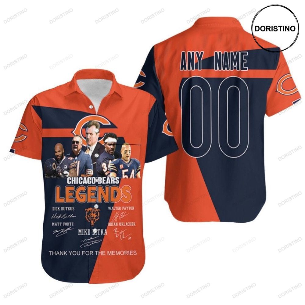 Chicago Bears Legends Thank You For The Memories Coach And Best Player 3d Custom Name Number For Bears Fans Hawaiian Shirt