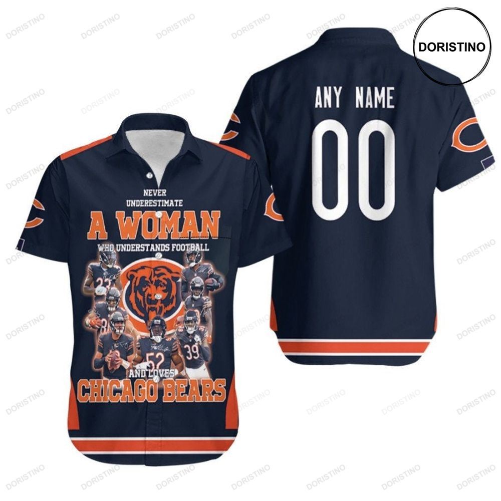 Chicago Bears Never Underestimate A Woman Who Understand Football Loves Bears 3d Custom Name Number For Bears Fans Limited Edition Hawaiian Shirt