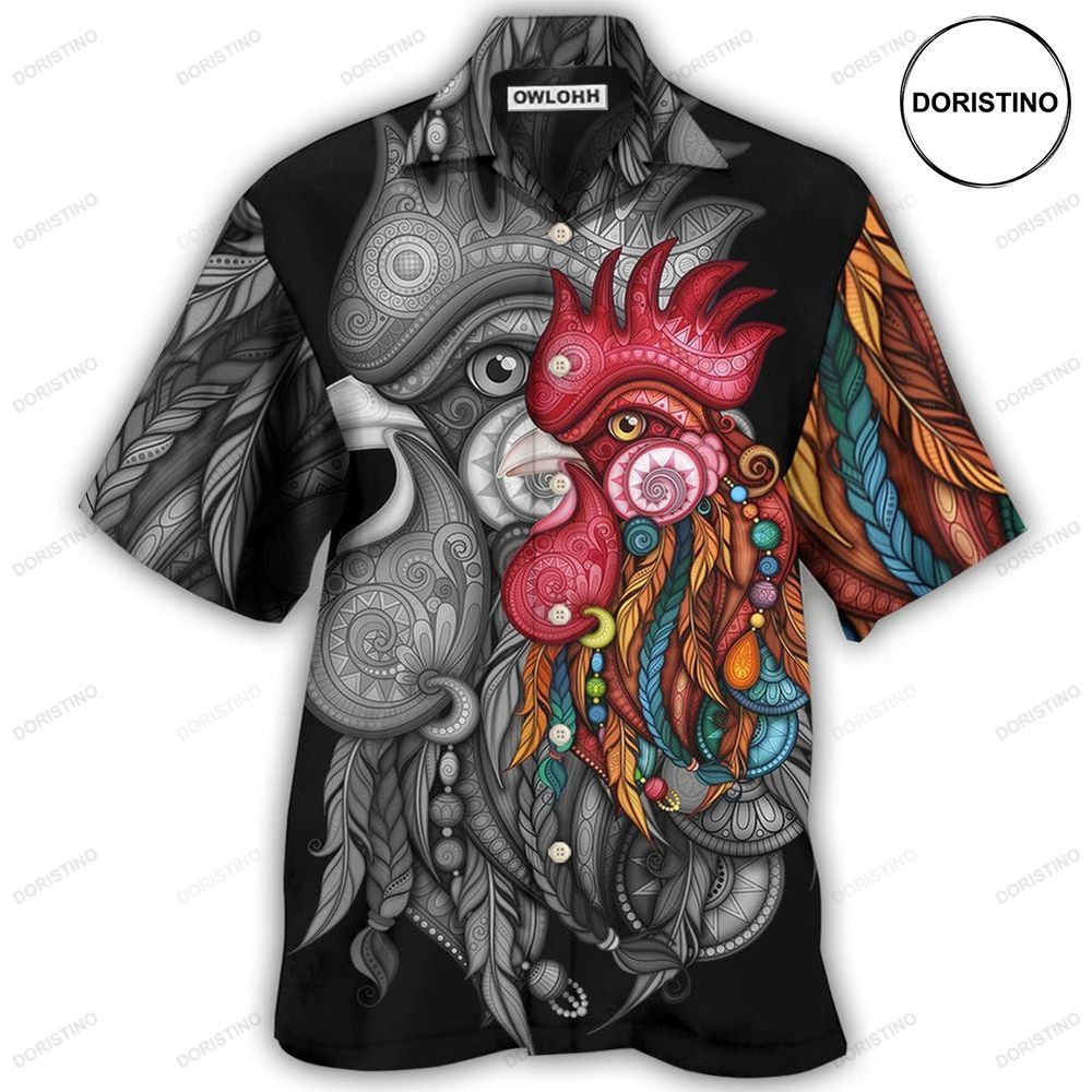 Chicken Rooster Black And Color Hawaiian Shirt