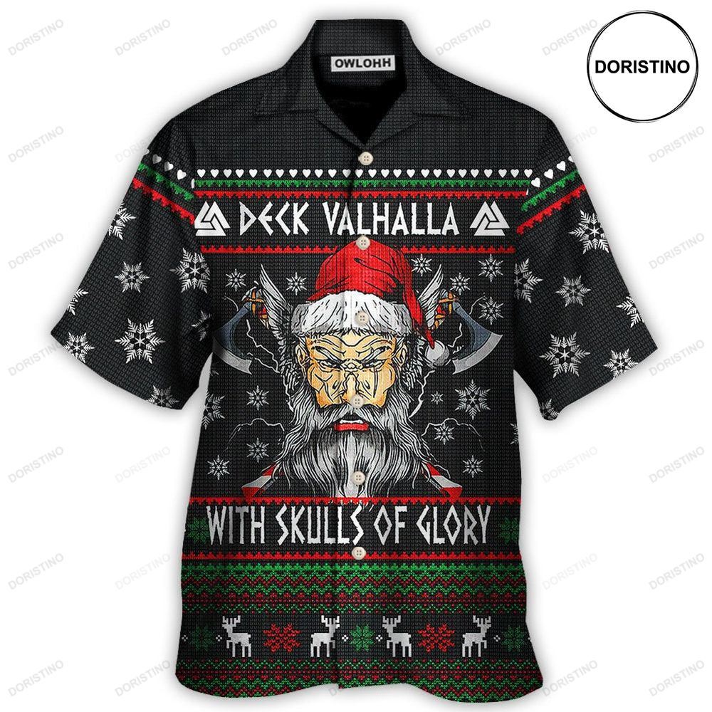 Christmas Deck Valhalla With Skull Of Glory Awesome Hawaiian Shirt