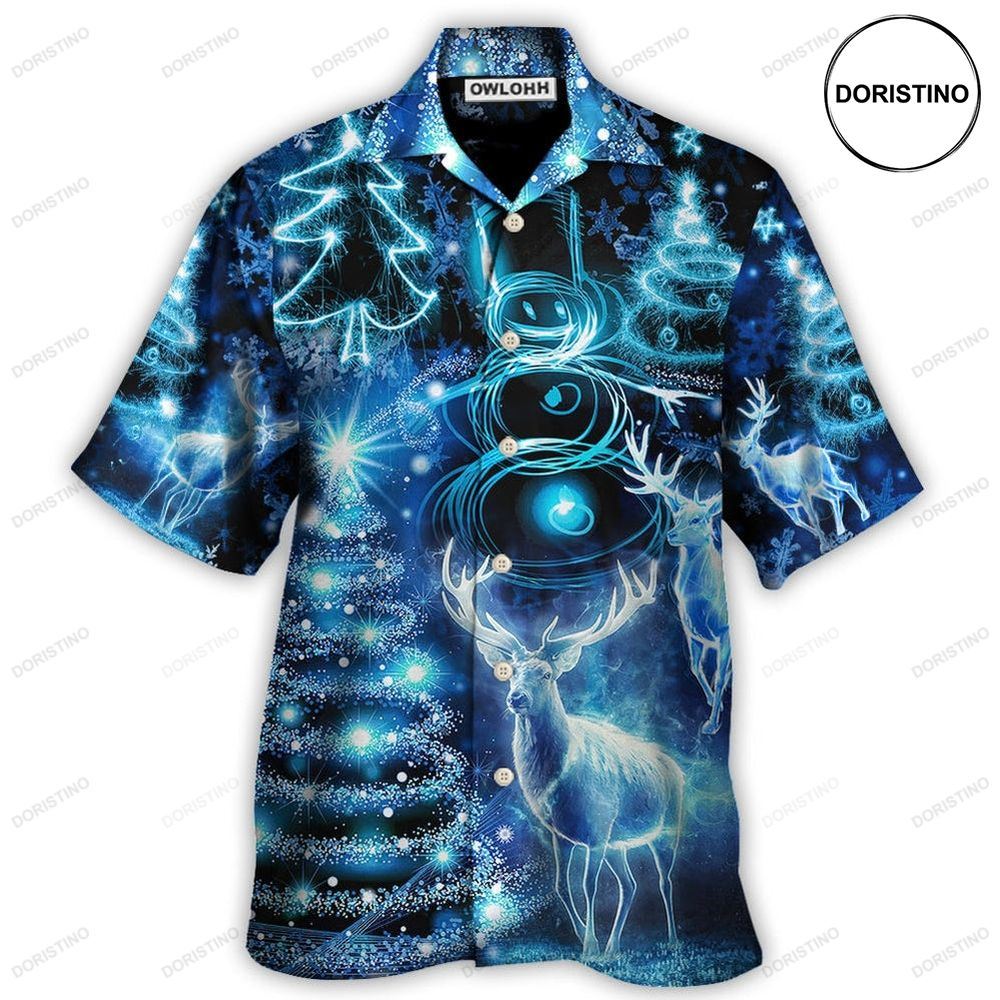 Christmas Deer Snowman Tree Glow Light Awesome Hawaiian Shirt