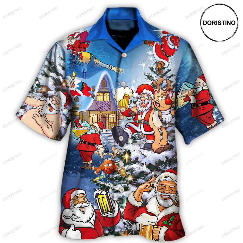 Christmas Funny Santa Claus Drinking Beer Troll Xmas Hawaiian Shirt