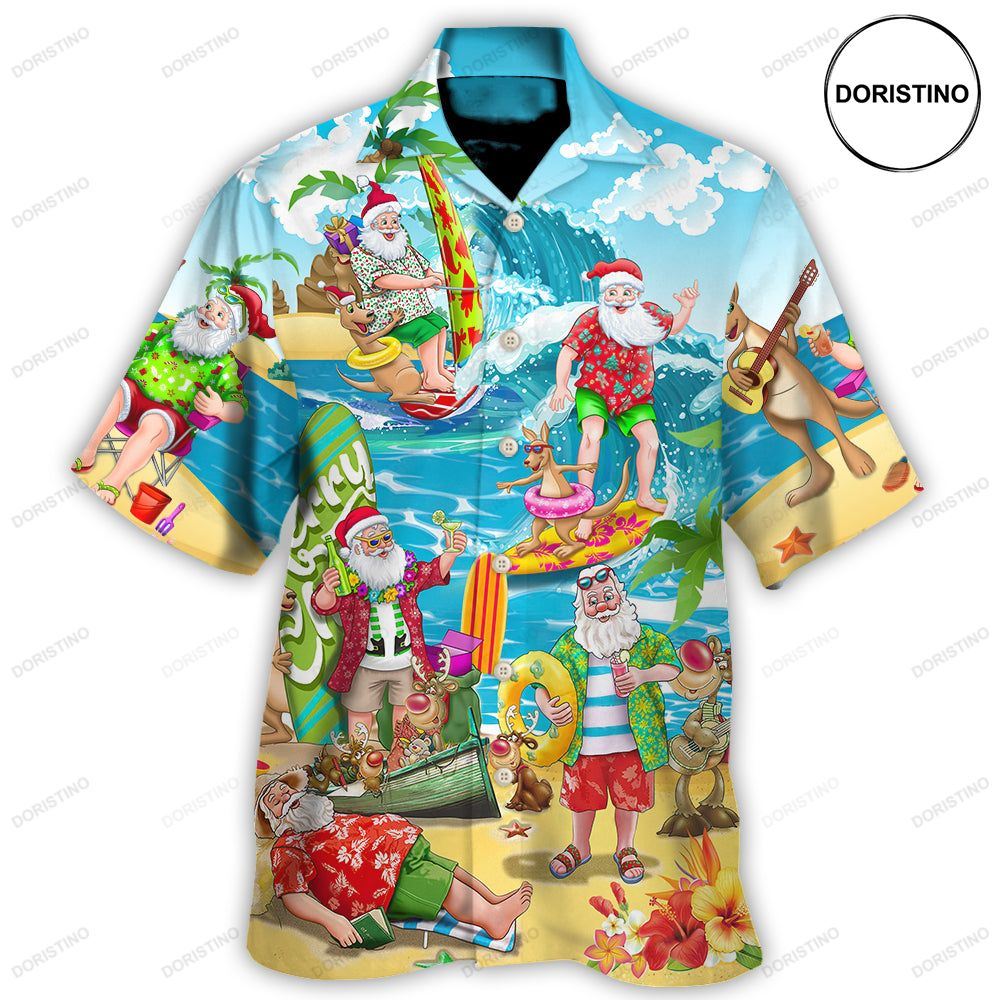 Christmas In July Santa Claus Surfing And Enjoy Summer Beach Hawaiian Shirt