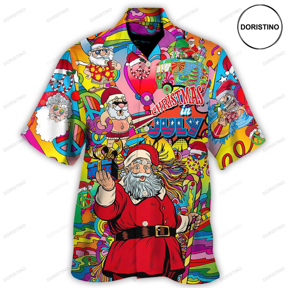 Christmas In July Santa Hippie Sending Gift In Summer Awesome Hawaiian Shirt