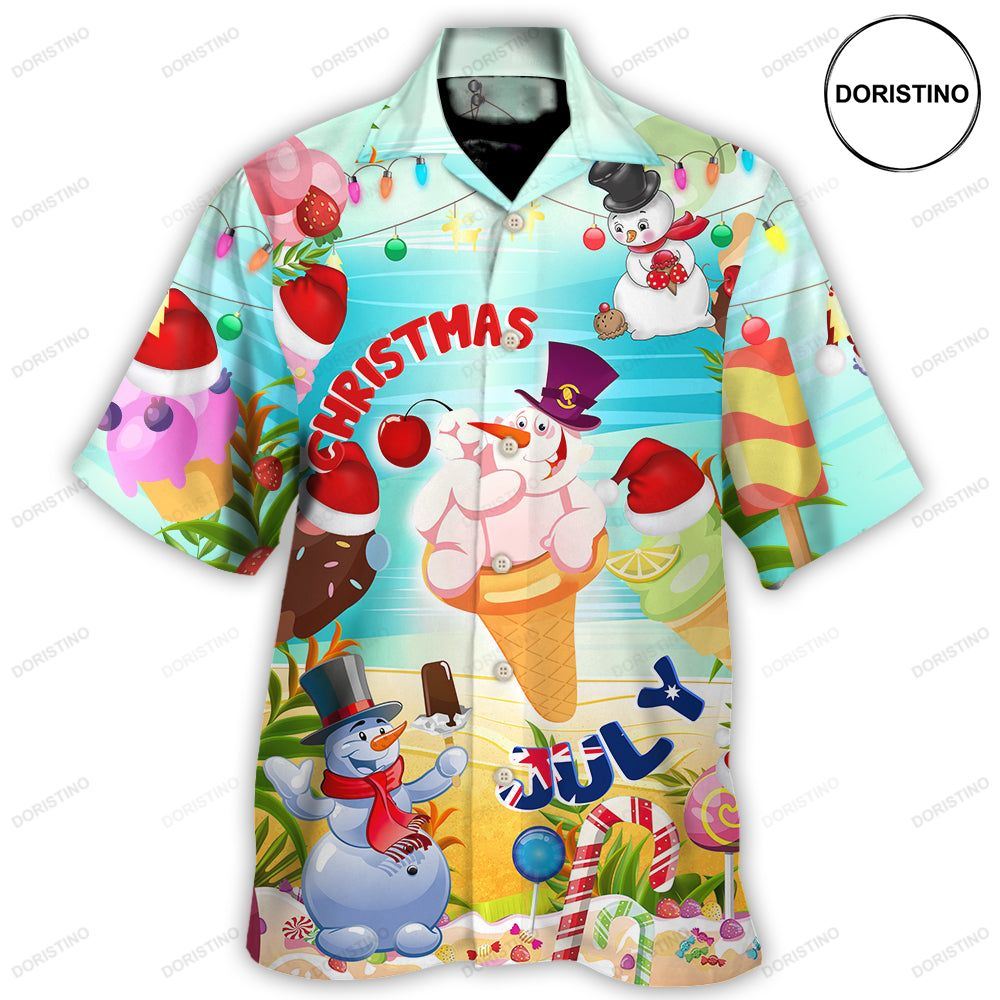 Christmas In July Snowman Ice Cream Funny Summer Awesome Hawaiian Shirt