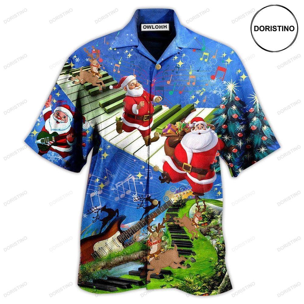 Christmas Jumping On Musical Instrument In Blue Awesome Hawaiian Shirt
