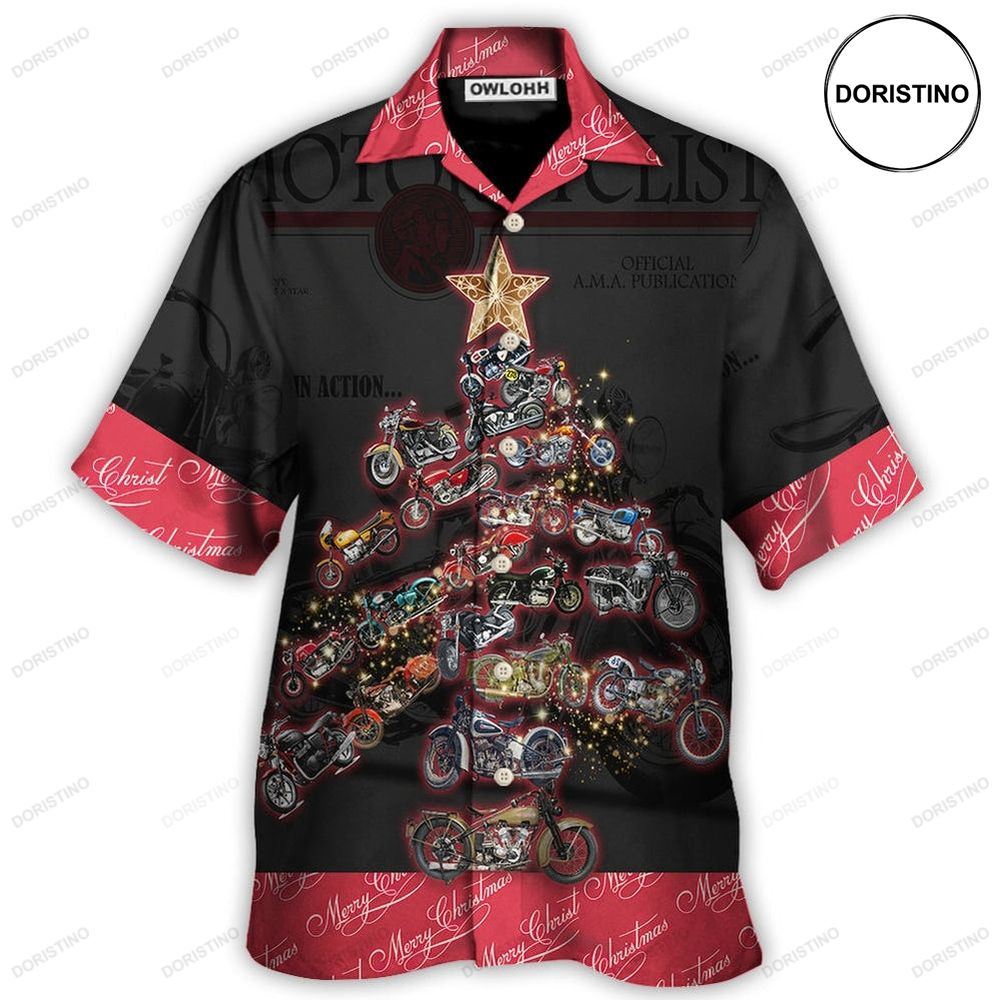 Christmas Motorcycle Tree Retro Hawaiian Shirt