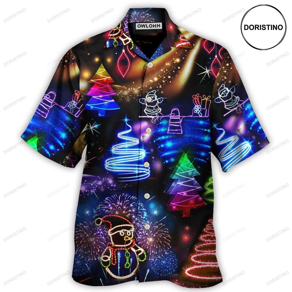 Christmas Neon Art Santa And Snowman Awesome Hawaiian Shirt