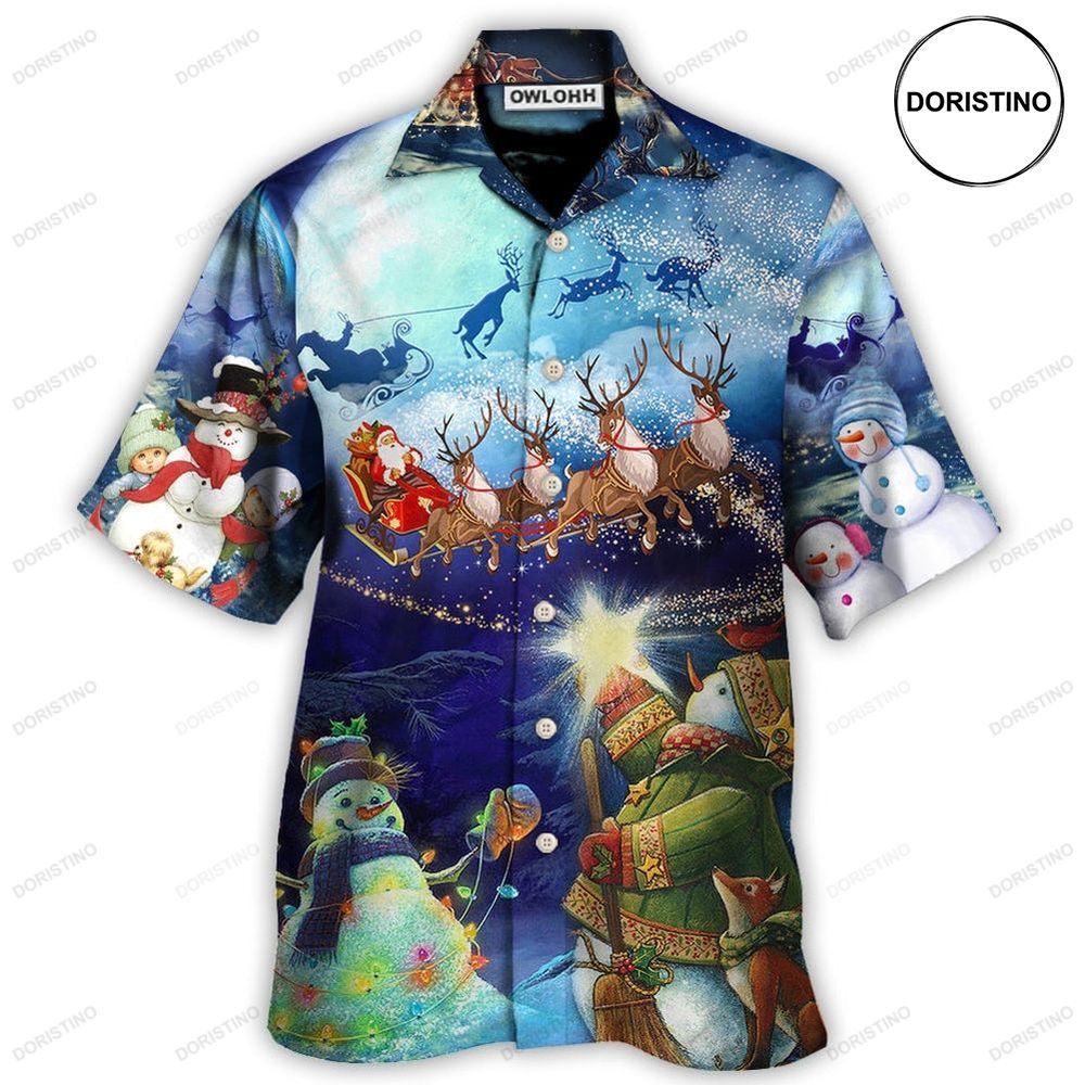 Christmas Rudolph Santa Claus Reindeer Snowman Light Art Limited Edition Hawaiian Shirt