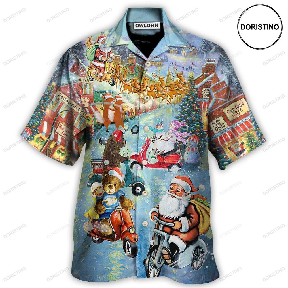 Christmas Santa And Animal Driving Scooter Awesome Hawaiian Shirt