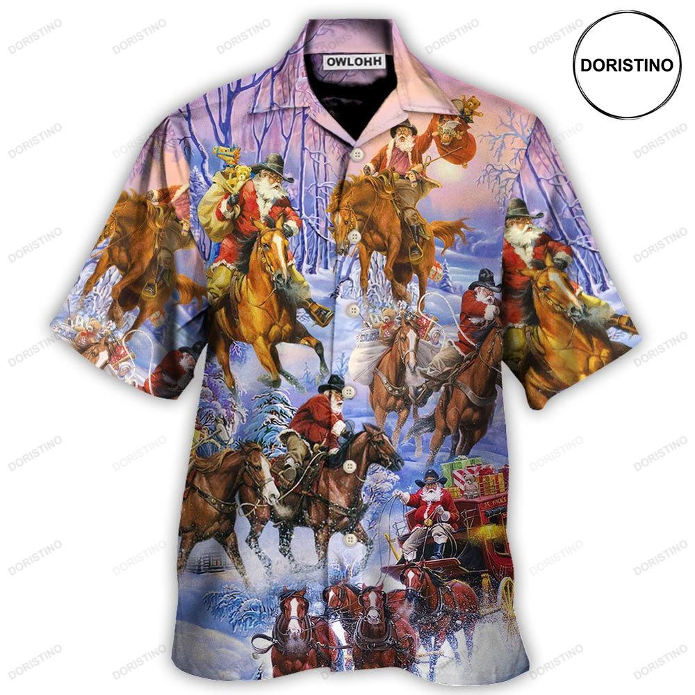 Christmas Santa And Horse Ho Ho Ho Everywhere Merry Xmas Awesome Hawaiian Shirt