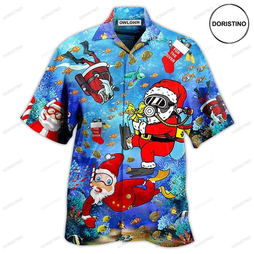 Christmas Santa Claus Dives In Blue Limited Edition Hawaiian Shirt