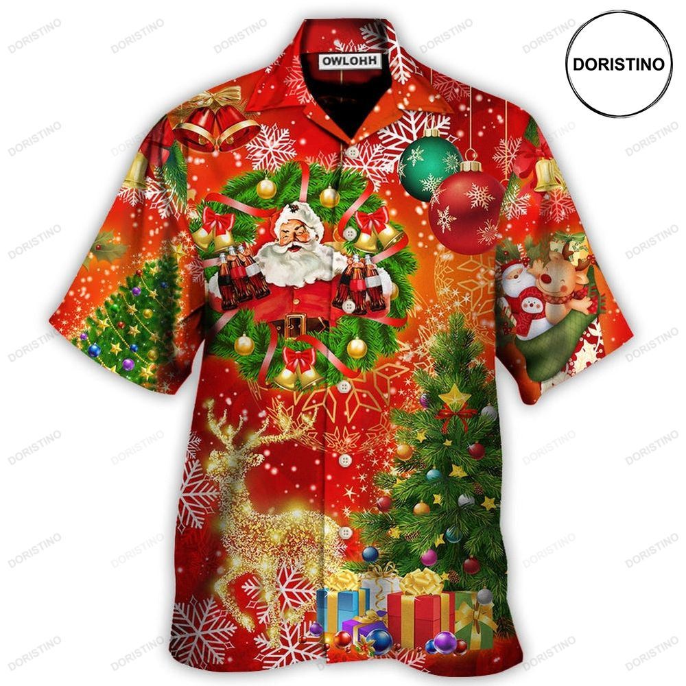 Christmas Santa Claus Drinking Christmas Tree Red Light Limited Edition Hawaiian Shirt