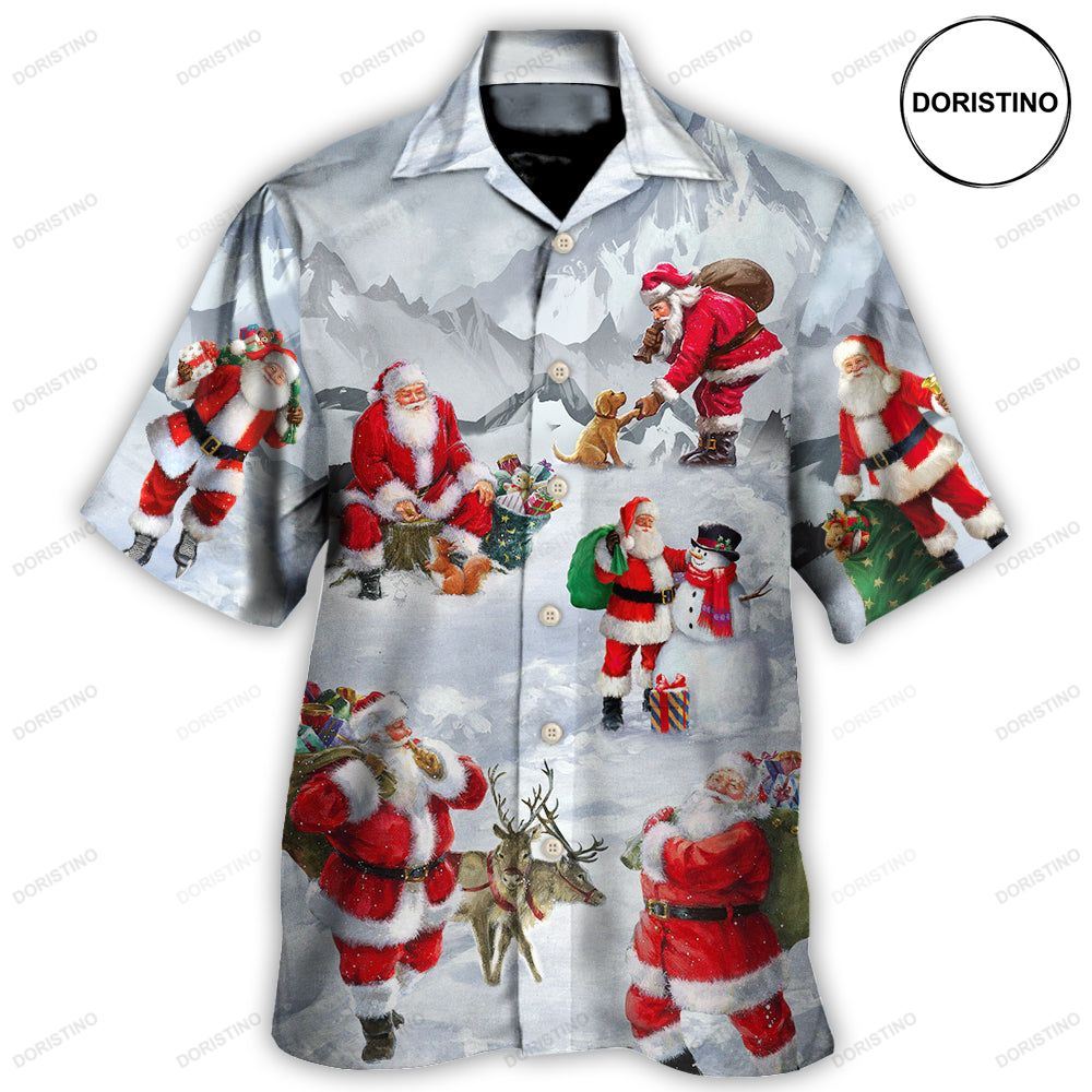 Christmas Santa Claus In The Snow Mountain Art Hawaiian Shirt