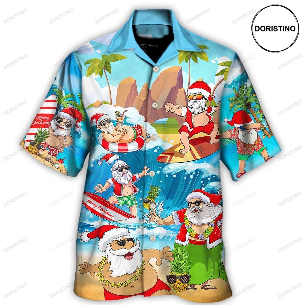 Christmas Santa Claus Play On The Beach Mele Kalikimaka Funny Awesome Hawaiian Shirt