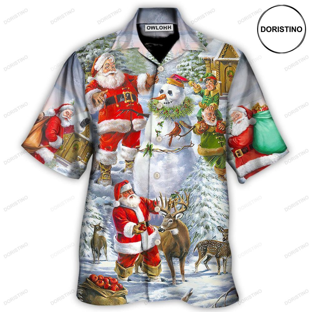 Christmas Santa Claus Snowman Elf So Happy Art Hawaiian Shirt