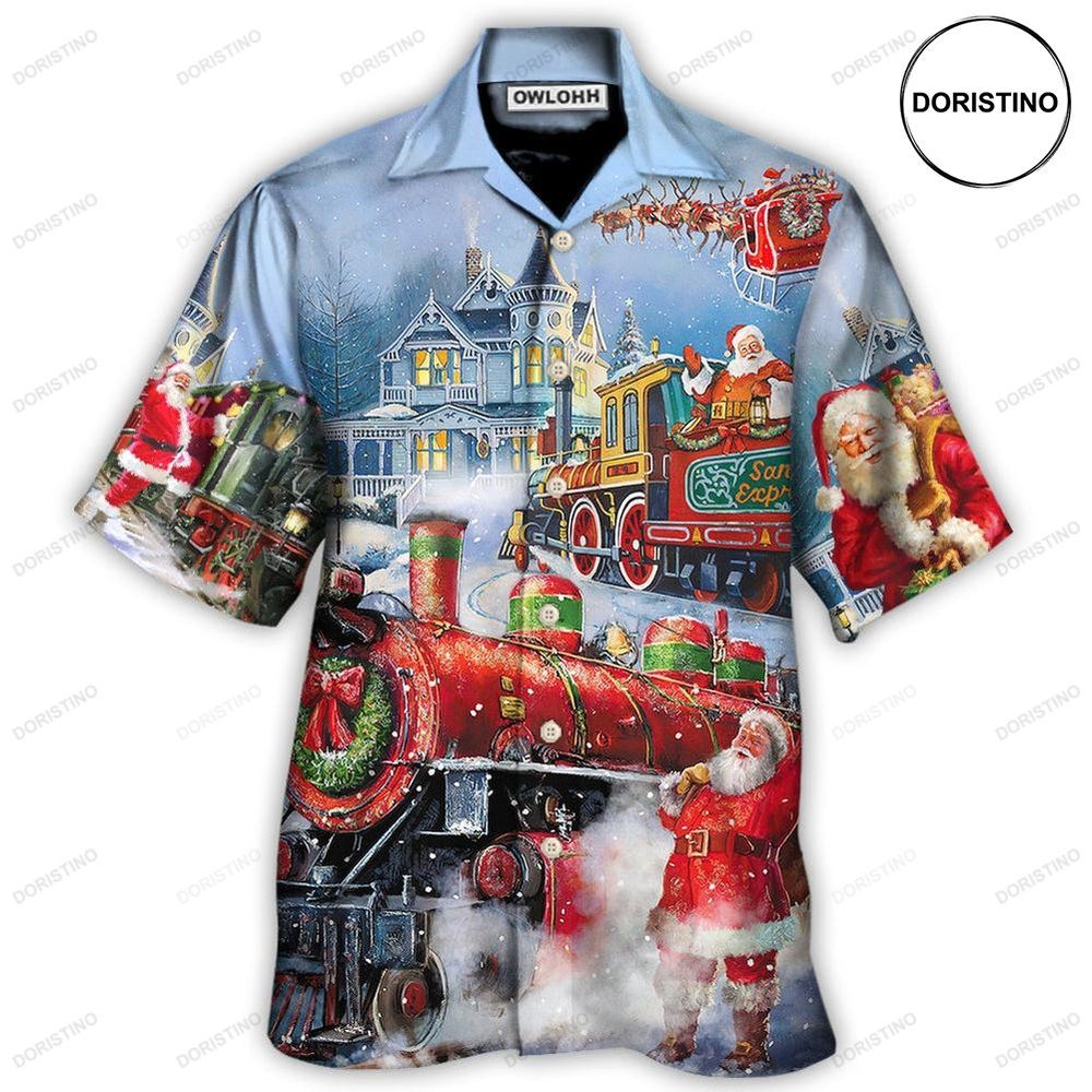 Christmas Santa Claus Train Gift For Xmas Painting Hawaiian Shirt