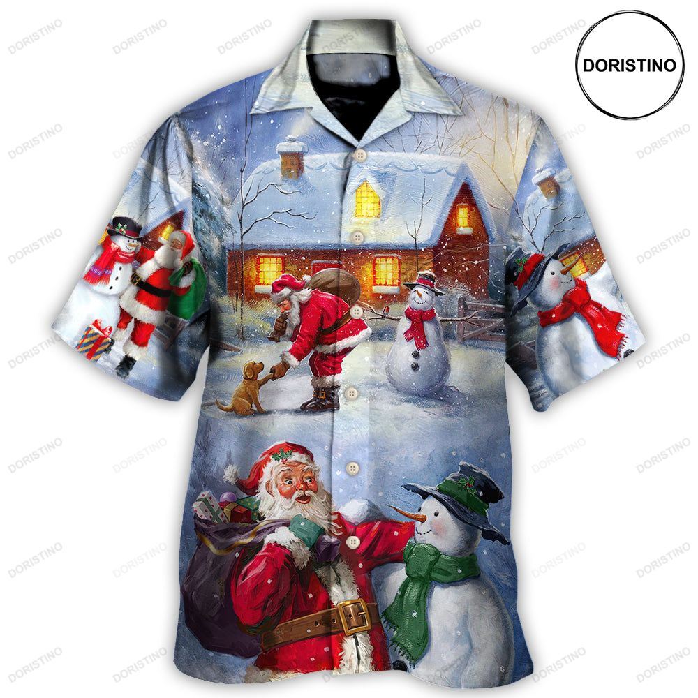 Christmas Santa Love Snowman In The Village Gift For Xmas Awesome Hawaiian Shirt