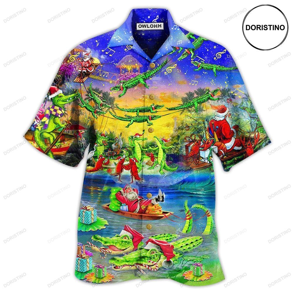 Christmas Santa Riding Alligator Christmas Hawaiian Shirt